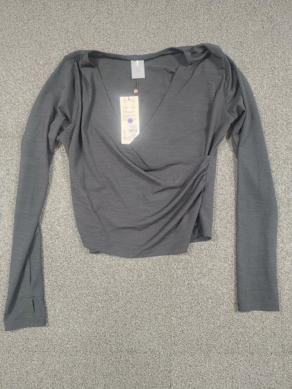 New Calia Long Sleeve Wrap Top in Black Women's size L Cover Up Sun Shirt